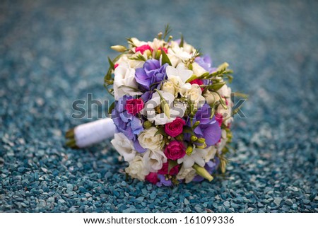 Beautiful wedding bouquet of bride, wedding delicate flowers. floral wedding theme decoration. wed flowers