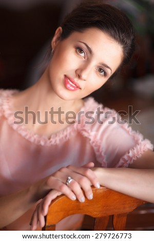 Beautiful woman smiling young girl happy portrait, natural beauty woman, soft focus, series