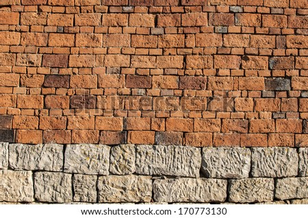 Brick wall of old rural house as background