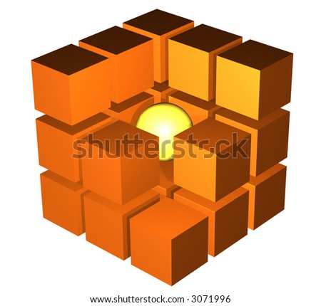 Cube in a cut. In the center of a cube the golden mean is visible