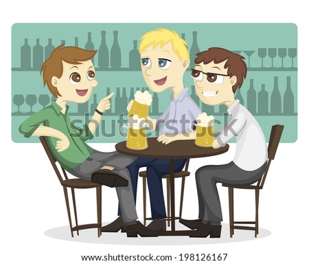 Three Male Employee Enjoy Drinking Beer On A Bar Stock Vector ...