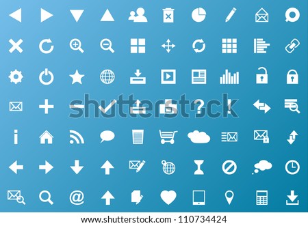 Set of white navigation web icons on blue background