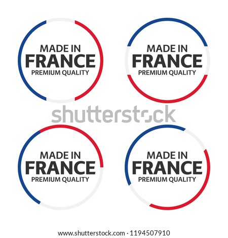 Set of four French icons, Made in France, premium quality stickers and symbols, simple vector illustration isolated on white background