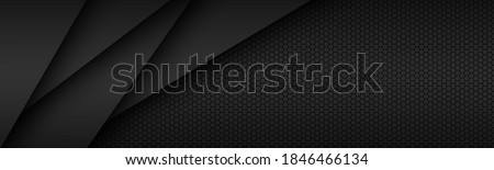 Black modern material design with hexagonal pattern, dark overlayed sheets of paper, corporate template for your business, vector abstract widescreen background