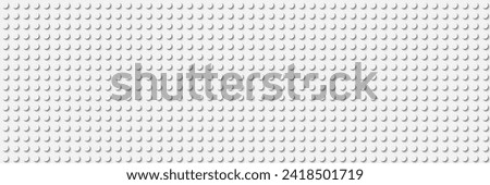 White plastic construction plate with red dice. Gift look. Closeup plastic toy block. Abstract vector background. Seamless modern design