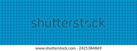 Blue plastic construction plate banner. Closeup plastic toy block. Abstract vector background. Seamless modern design