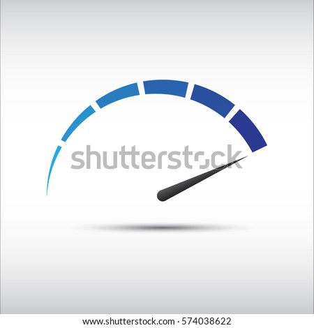 Blue vector tachometer,  speedometer icon, performance measurement symbol