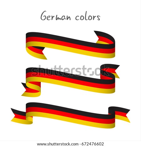 Set of three modern colored vector ribbon with the German tricolor isolated on white background, abstract German flag, Made in Germany logo