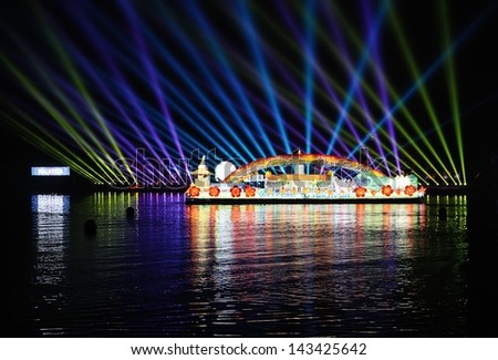 PUTRAJAYA - JUNE 24 : Boat parade called Magic of the Night are shown during Floria Event in Putrajaya, Malaysia in June 24, 2013.