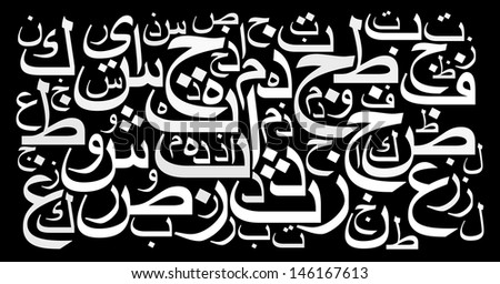 arabic alphabet text cloud in square shape