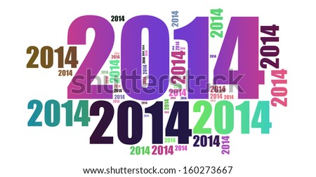 Year 2014 colour text in cloud style