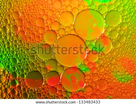 Colorful Bubbles on a Glass Surface Looking Like Carpets, Curtain of Bubbles,  like Planets or molecules.