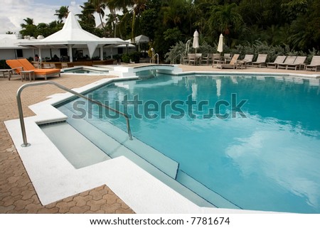 swimming pool with loungers with no people in sight