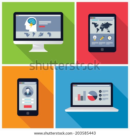 Electronic Device Flat Design Illustrations, computer, laptop, tablet, phone