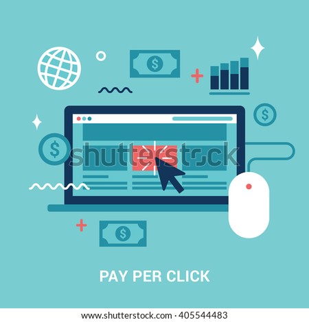 Flat style illustration for pay per click. Internet ads.