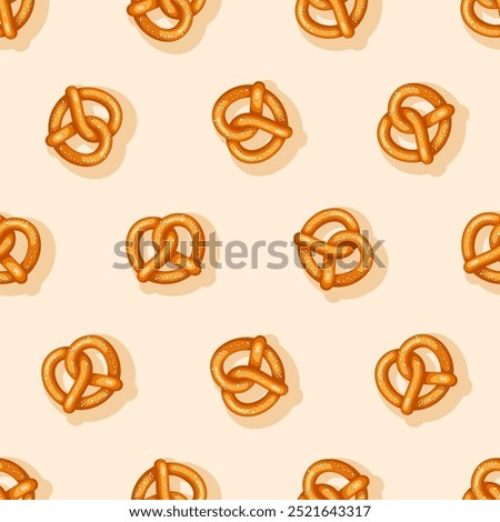 A vibrant seamless pattern showcases Oktoberfest pretzels. Vector hand drawn illustration