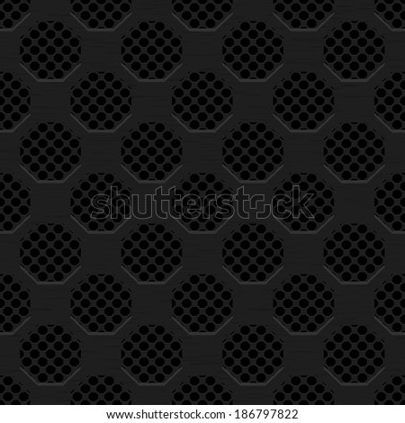 Seamless texture black metal surface dotted octagon perforated background, bitmap copy.