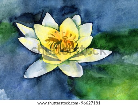 Water lily on the lake. Watercolor.
