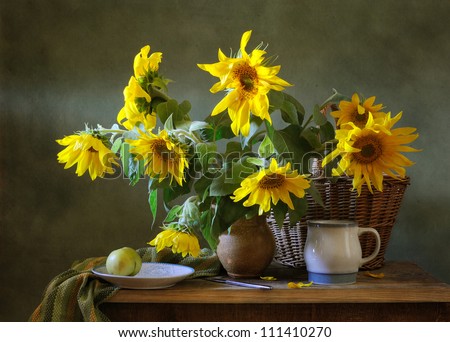 Still life with a bunch of sunflowers