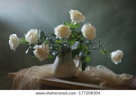 Still life with a beautiful bouquet of roses