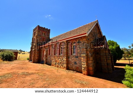 Old cobblestone church in Australian outback town.