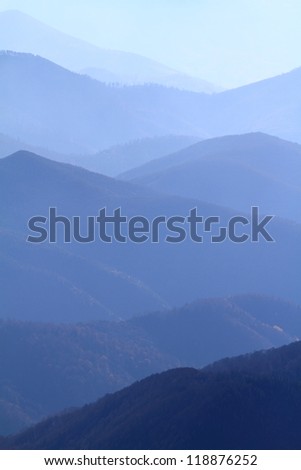 Distant mountain range, Tarcu mountains, Romania