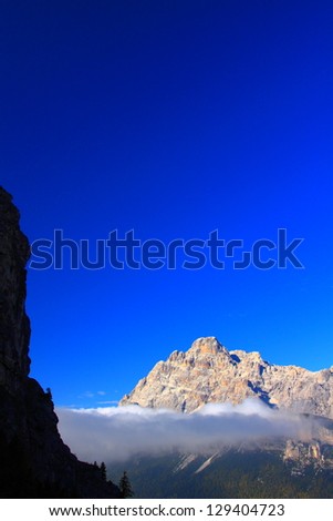 Mountain tops lit by the morning sun, Dolomite Alps, Italy