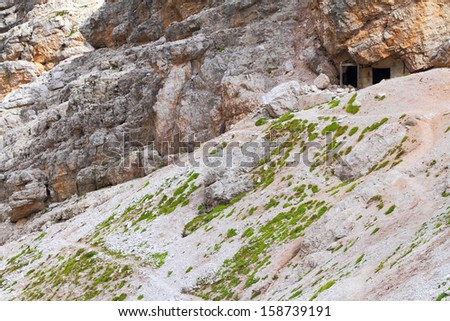Hiding places used by the army in the world war one battles, Dolomite Alps, Italy