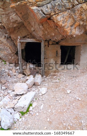 Caves used by the army for cover in the world war one battles, Dolomite Alps, Italy