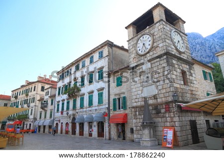 Clock tower inside the old town of Kotor