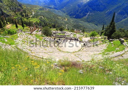 Ancient amphitheater located on beautiful valley, Delphi, Greece