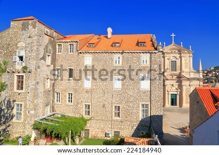 Large building with Venetian architecture inside the old town of Dubrovnik, Croatia
