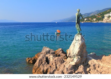 Metal statue on the promenade near the Adriatic sea, Opatija, Croatia