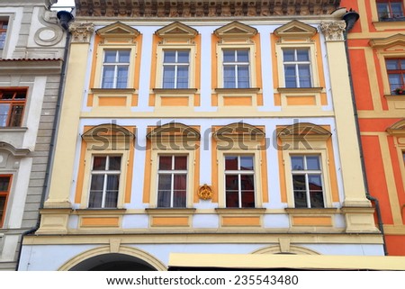 Beautiful facade of traditional building on the streets of Prague Old Town, Czech Republic