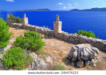 Dry wood on a terrace above the Adriatic sea, Dalmatian coast, Croatia