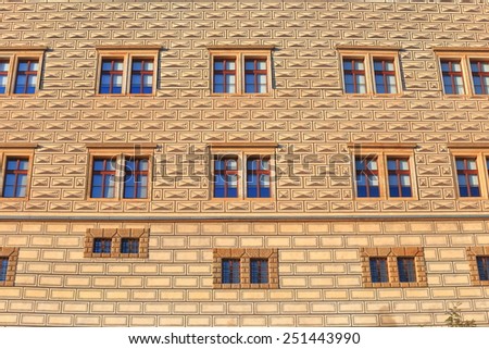 Old building facade painted with brick pattern in Lesser Town, Prague, Czech Republic