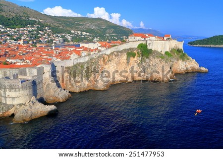 Old town of Dubrovnik surrounded by strong walls above the Adriatic sea, Croatia