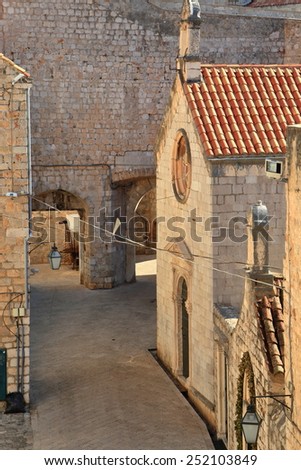 Small church on narrow street of Dubrovnik, Croatia