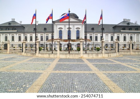 National flags in front of the Presidential Palace (Grassalkovich Palace), Bratislava, Slovakia