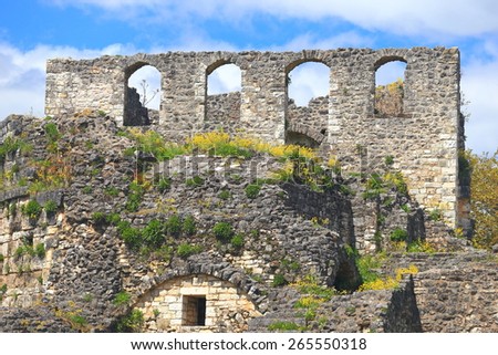 Hallow arches on ruined wall inside Byzantine fortress of Ioanina, Greece