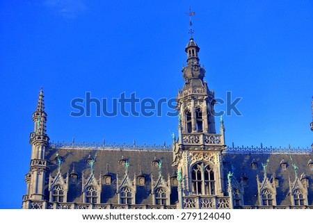 Rooftop with Gothic architecture of the Museum of the City of Brussels, Belgium