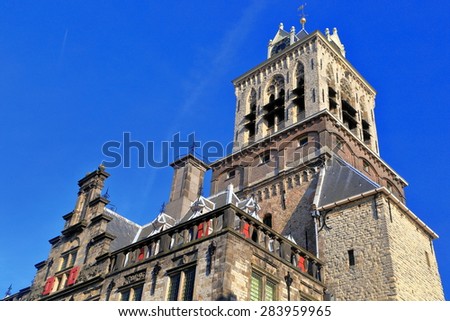 Town Hall building with Renaissance architecture in Delft, Holland