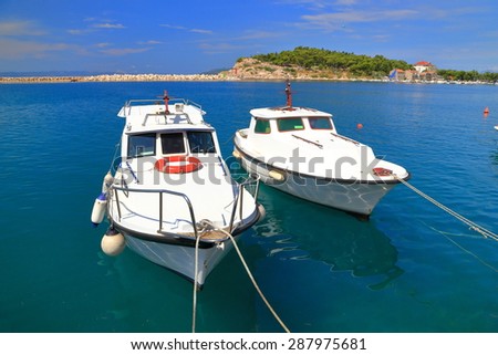 Couple of leisure vessels on the Adriatic sea, Makarska, Croatia