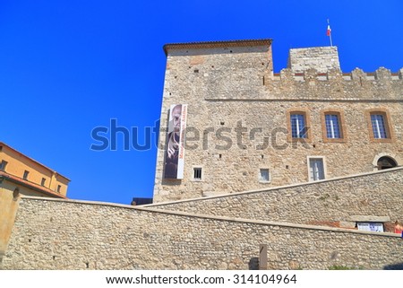 June 28, 2015: Sunny facade of Picasso museum in Antibes, French Riviera, France