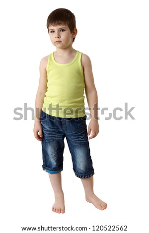 Full Length Portrait Of A Little Boy Standing On White Background Stock ...