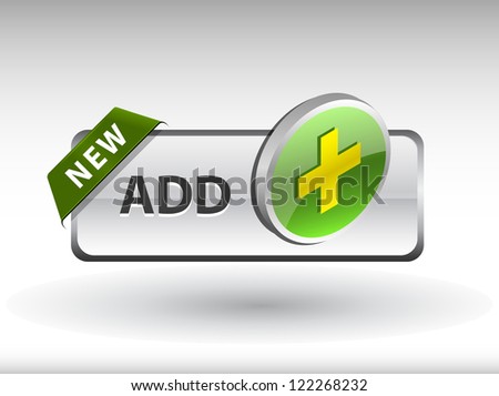 green glossy web button with add sign. Rounded square shape icon with shadow