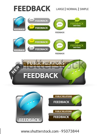 Feedback button, collection of feedback icons and buttons