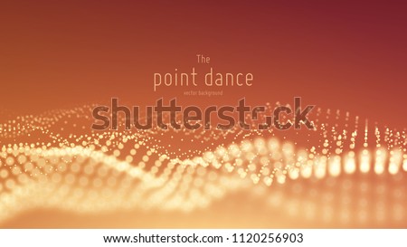 Vector abstract particle wave, points array with shallow depth of field. Futuristic illustration. Technology digital splash or explosion of data points. Pont dance waveform. Cyber UI, HUD element
