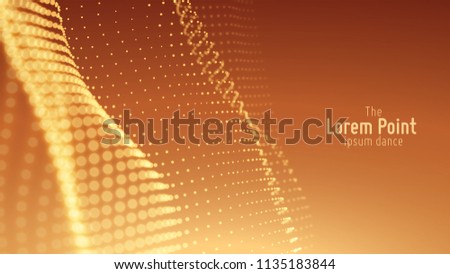 Vector abstract particle wave, points array with shallow depth of field. Futuristic illustration. Technology digital splash or explosion of data points. Pont dance waveform. Cyber UI, HUD element.
