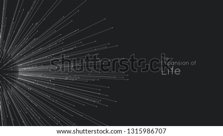 Expansion of life. Vector sphere explosion background. Small particles strive out of center. Blurred debrises into rays or lines under high speed of motion. Burst, explosion backdrop Foto d'archivio © 